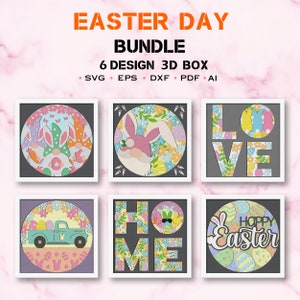 Bundle Ostertag Shadow Box SVG, Oster Dekor, Ostergeschenk, Frohe Ostern Shadow Box, Frohe Ostern, Osterhase, Frühling Dekor
