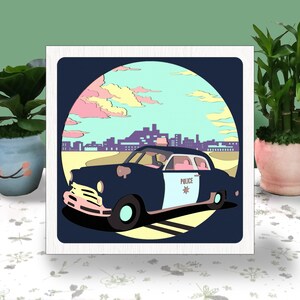 AUTO DELLA POLIZIA 3D Box Polizia Carta Tagliata Shadow Box Sottile Linea Blu Cricut File Taglio Cricut Shadow Paper Cut
