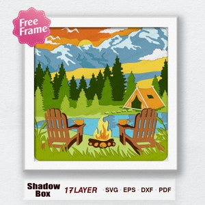 Camping 3D Shadow Box Svg,Tent Campsite Shadow Box, Camping svg, Camping Light Box, Para archivo Cricut, Regalo Shadow Box, Decoración de camping