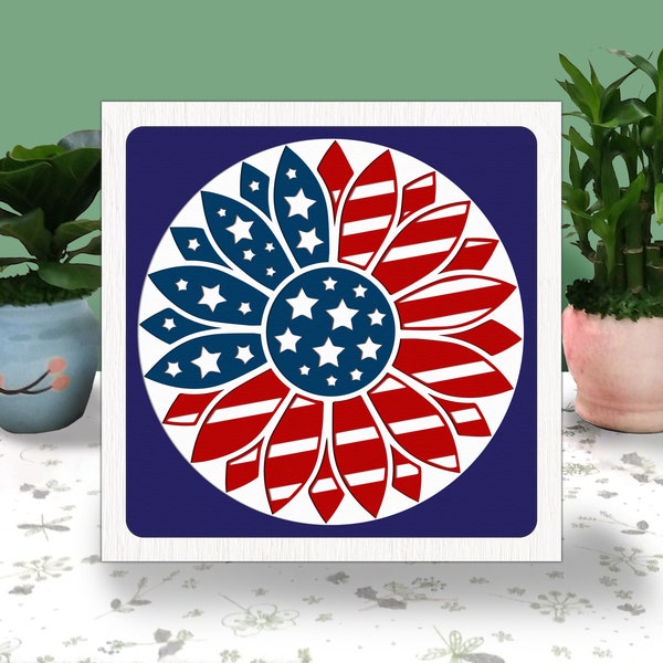 Sunflower 4th of July 3D Box Paper Cut Light Box PATRIOTIC Shadow Box Svg Cricut File Cutting Cricut Independence day Shadow Paper Cut Sunflower 4th of July 3D Box Paper Cut Light Box PATRIOTIC Shadow Box Svg Cricut File Cutting Cricut Independence day Shadow Paper Cut