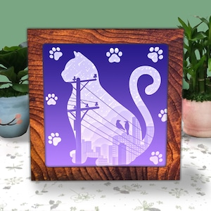 Papier découpé chat caisson lumineux SVG, fichier SVG Cricut Shadow Box chat, chat coupe Cricut, chat ombre papier découpé, bricolage