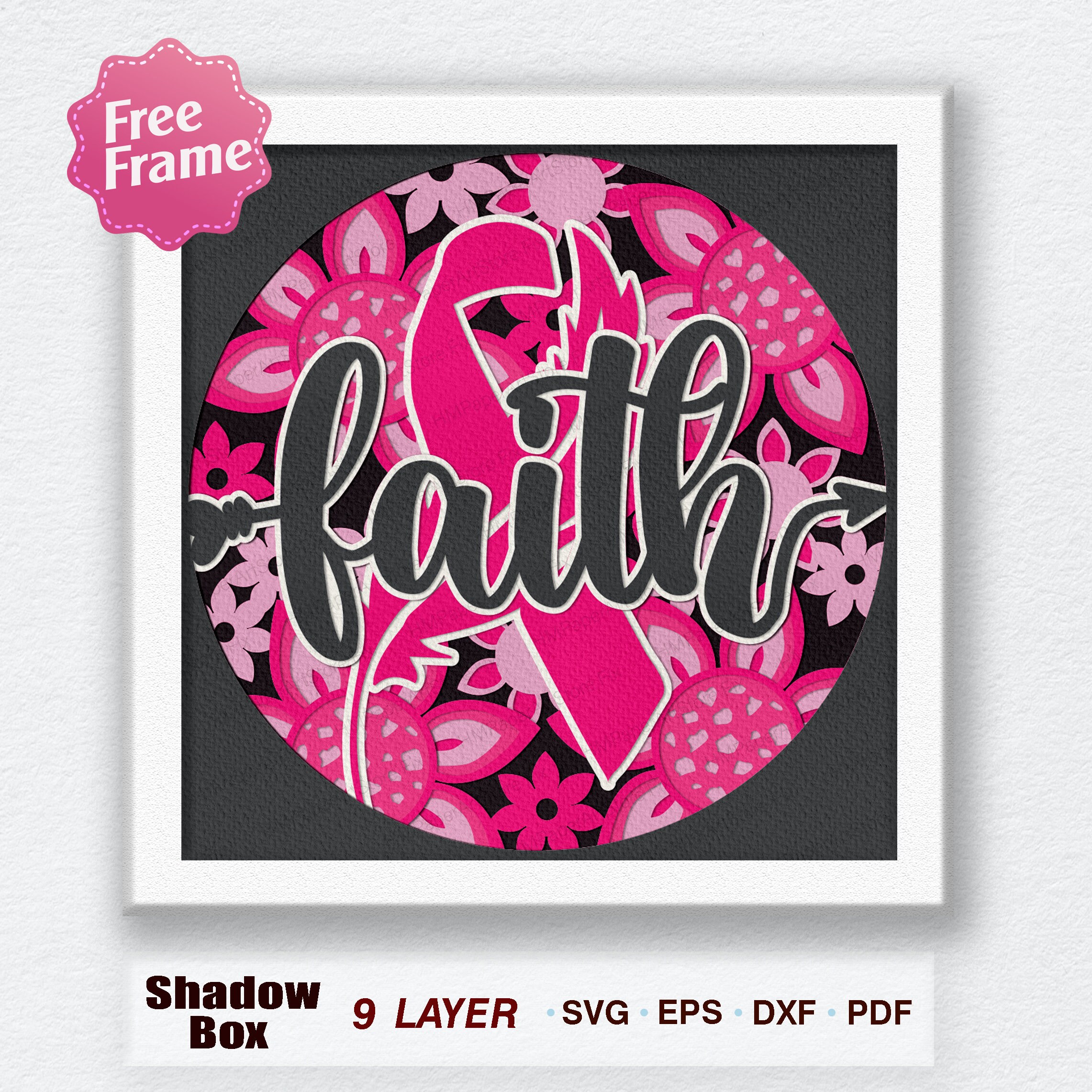 FAITH CANCER AWARENESS 3D Box Paper Cut Light Box Svg, Pink Ribbon ...
