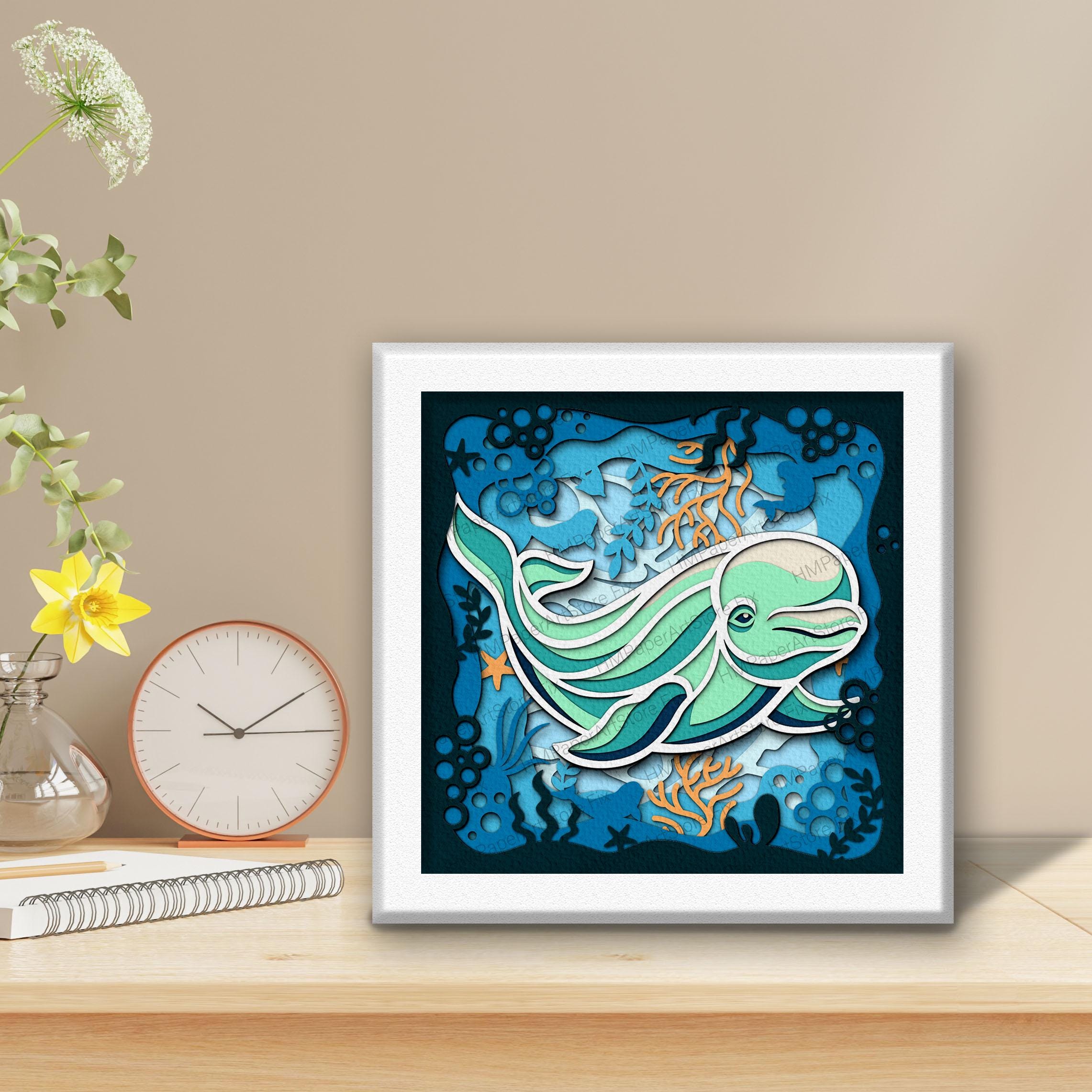 Beluga Whale Shadow Box SVG, Ocean Marine Layered Paper Cut Light Box ...