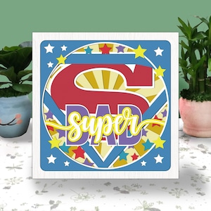 Super pai 3d caixa de corte de papel caixa de luz svg, caixa de sombra do dia dos pais svg arquivo cricut corte cricut, corte de papel de sombra do pai