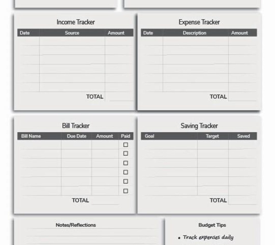 Budget One Page Examples One Page Monthly Budget Planner Printable | Minimalist Budget Tracker ...