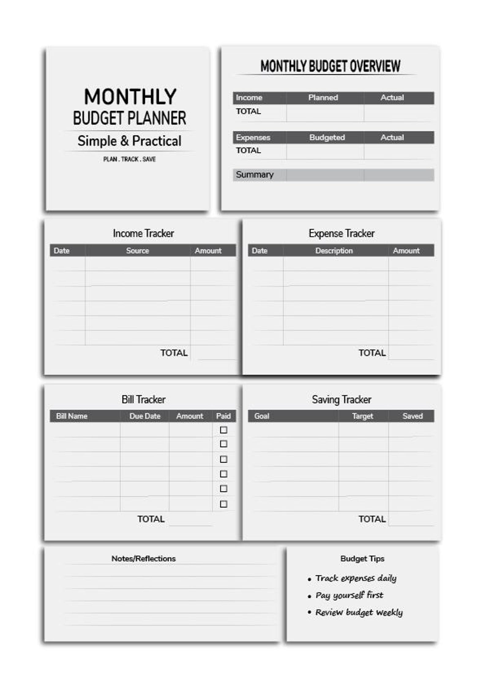 Budget One Page Examples One Page Monthly Budget Planner Printable | Minimalist Budget Tracker ...