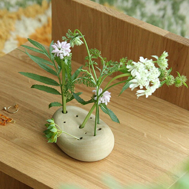 Vintage KENZAN Ikebana Flower Frog Vase Rustic Pottery Etsy