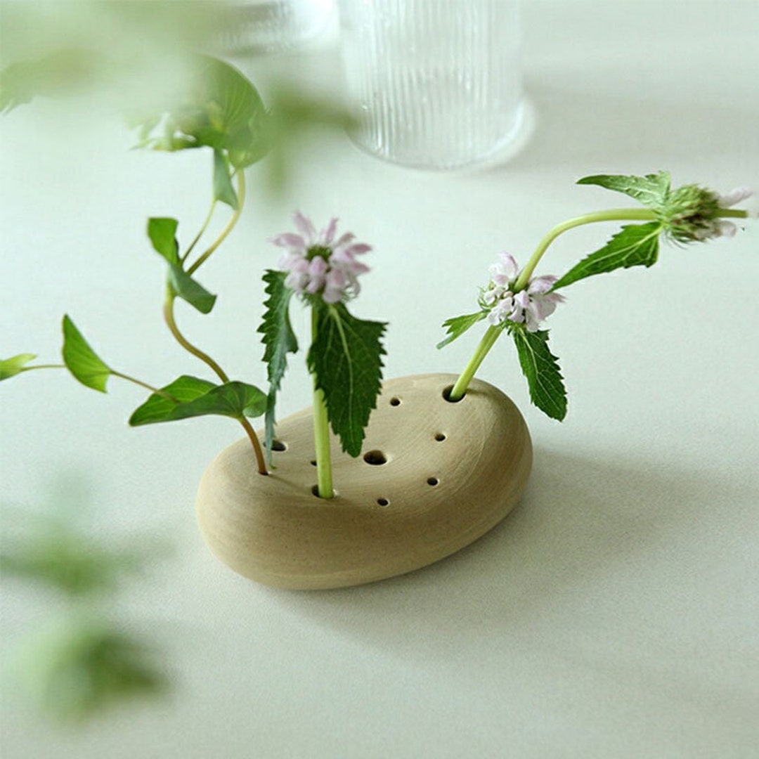 Vintage KENZAN Ikebana Flower Frog Vase Rustic Pottery Etsy