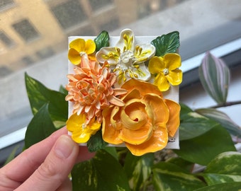 X - Mini 3" fleurs peintes en 3D avec chevalet - Fleurs florales en peinture acrylique - Décoration d'intérieur Cadeau nuptiale pour bébé