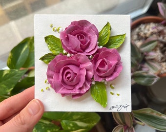 Y - Mini 4" - Fleurs 3D faites à la main avec chevalet - Peinture florale acrylique - Cadeau de baby shower pour mariage nuptiale - Décoration d'intérieur