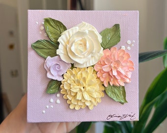 Anna - 4" Mini Flowers with Easel - Acrylic Floral Painting - Bouquet - Wedding Gift - Home Decor