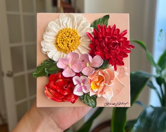 Clarissa - 4" Mini Flowers with Easel - Acrylic Floral Painting - Bouquet - Wedding Gift - Home Decor