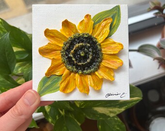 Sunshine of My Life - Mini 10 cm - Fleurs 3D sur toile avec chevalet - Peinture florale acrylique - Cadeau mariage nuptiale pour baby shower - Décoration d'intérieur