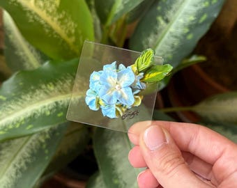 Mini peinture 3D fleurs de 2 po. avec chevalet, hortensias bleu clair - Acrylique floral - cadeau décoration maison baby shower fête des mères