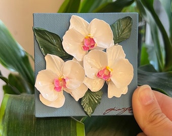 Veronica - 3" Mini - Orchids with Easel - Acrylic Floral Painting - Bouquets - Wedding Gift - Home Decor