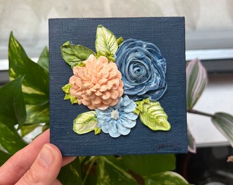 Berry - 4" Mini - 3D Handmade Flowers with Easel - Acrylic Floral Painting - Wedding Bridal Baby Shower Gift - Home Decor