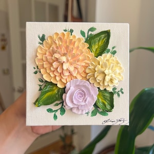 Ashley - 4" Mini Flowers with Easel - Acrylic Floral Painting - Bouquet - Wedding Gift - Home Decor