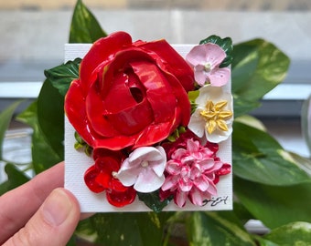 X - Mini 3" fleurs peintes en 3D avec chevalet - Fleurs florales en peinture acrylique - Décoration d'intérieur Cadeau nuptiale pour bébé