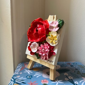 Rosalina Mini 3 fleurs peintes en 3D avec chevalet Fleurs florales en peinture acrylique Décoration d'intérieur Cadeau nuptiale pour bébé image 3
