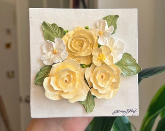 Neutral III - 4" Mini Flowers with Easel - Acrylic Floral Painting - Bouquet - Wedding Gift - Home Decor