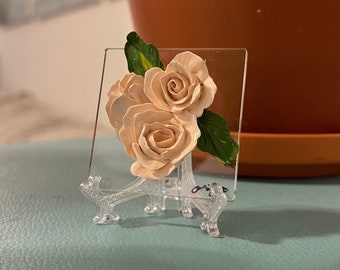 2” Mini 3D Flowers Painting with Easel Pink Roses - Acrylic Floral  - Home Decor Gift Baby Shower Mother’s Day