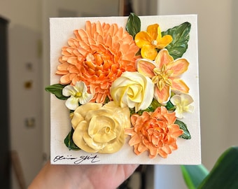 Lisette - 4" Mini Flowers with Easel - Acrylic Floral Painting - Bouquet - Wedding Gift - Home Decor