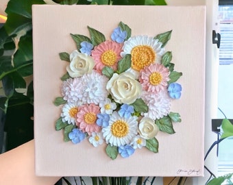 Lola - Large 10x10" - 3D Acrylic Flower Painting Floral Composition - Home Decor - Wedding Gift