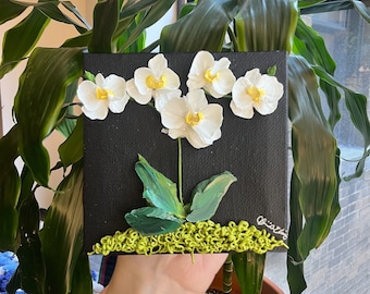 Layla - 4" Mini Orchid Flowers with Easel - Acrylic Floral Painting - Bouquet - Wedding Gift - Home Decor