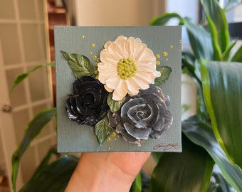 Mr. Jones - 4" Mini Flowers with Easel - Acrylic Floral Painting - Bouquet - Wedding Gift - Home Decor