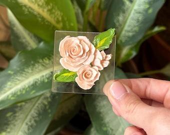 Mini tableau fleurs 3D de 2 po. avec chevalet roses roses - fleurs acryliques - cadeau décoration maison baby shower fête des mères
