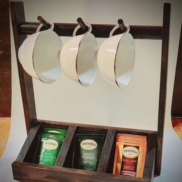 Handmade Wood Tea Bag and Cup Holder Display