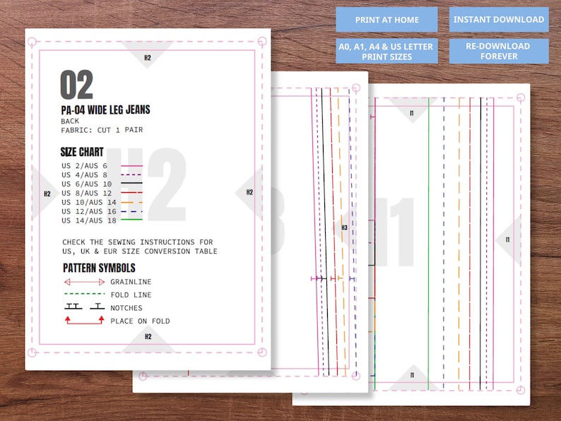 Wide Leg Pants PDF Pattern Jeans Pattern, Digital Pdf Sewing Pattern, High Waisted Wide Leg Trousers, Flare Pants, Size Inclusive Pattern image 5