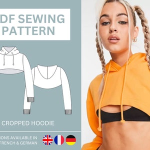 Bolero Cropped Hoodie Sewing Pattern XXS - 4XL | Cropped Sweater Pattern | Long Sleeve Hoodie, Easy Sewing Pattern | Beginner Pattern Unisex