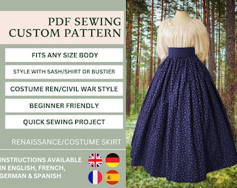 Regency Skirt Pattern, Long Skirt Pattern, Maxi Skirt Pattern, Modest Skirt Pattern, Flared Skirt, Plus Sized Sewing, Skirt PDF Pattern