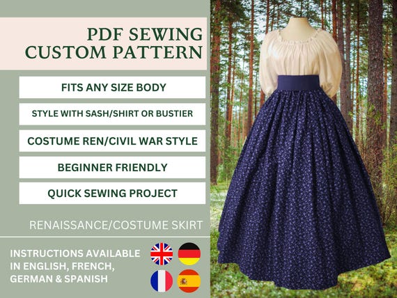 Regency Skirt Pattern, Long Skirt Pattern, Maxi Skirt Pattern, Modest Skirt Pattern, Flared Skirt, Plus Sized Sewing, Skirt PDF Pattern
