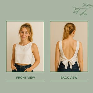 Tie Top Pattern – Crop Top Pattern, Open Back Pattern, Tie Back Top Pattern, Easy Top Pattern, Tank Top Pattern, Plus Sized Pattern image 2