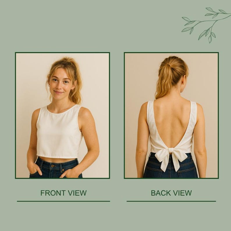 Tie Top Pattern – Crop Top Pattern, Open Back Pattern, Tie Back Top Pattern, Easy Top Pattern, Tank Top Pattern, Plus Sized Pattern image 2