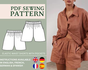 Linen Shorts Pattern – Womens Sewing pattern, Easy Shorts Pattern, Shorts Sewing, Elastic Shorts PDF, Plus Sized Pattern, Short Pants