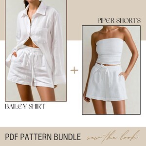 Shirt Sewing Pattern PDF, Linen Top Sewing Pattern, Easy Sewing Pattern for Women&#39;s Linen Shorts, Shorts Sewing Pattern, PDF Pattern Bundle