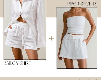 Patrón de costura de camisa en PDF, patrón de costura de top de lino, patrón de costura fácil para pantalones cortos de lino para mujer, patrón de costura de pantalones cortos, paquete de patrones en PDF