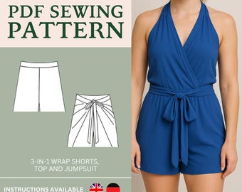 Easy Shorts Pattern PDF –  Elastic Shorts PDF, Shorts Beginner, Plus Sized Sewing Schnittmuster US Sizes 2-10 (uk/aus 6-14) Instant Download