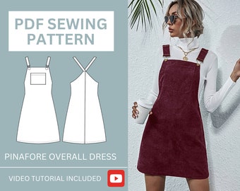 Pinafore Overall Dress Digital PDF Sewing Pattern | US Sizes 8-18 (uk/aus 12 - 22) | Size Inclusive | Instant Download