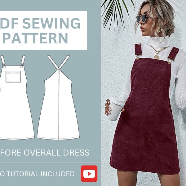 Pinafore Overall Dress Digital PDF Sewing Pattern | US Sizes 8-18 (uk/aus 12 - 22) | Size Inclusive | Instant Download