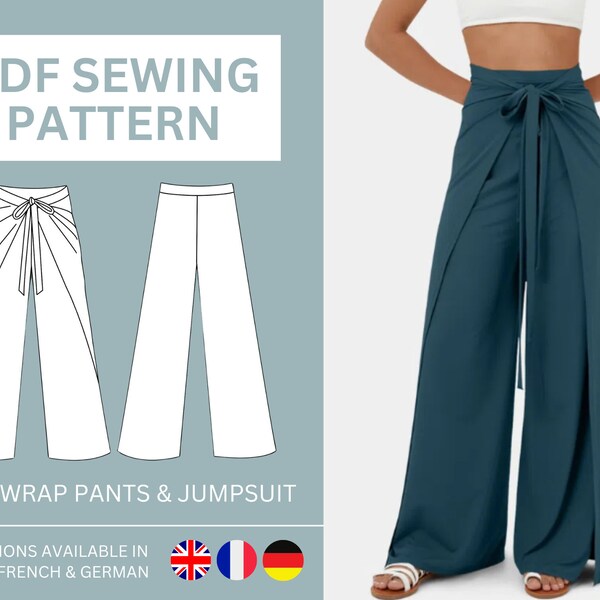 2-in-1 Palazzo Wickelhose & Neckholder Top Jumpsuit PDF Schnittmuster, Schittmuster für weite Hose, Größe inklusive US Größen 10-18 (uk/aus 14-22) Sofort PDF