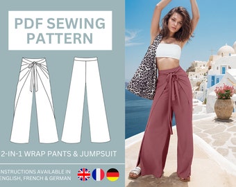 2-in-1 Palazzo Wrap Pants & Halter Top Jumpsuit PDF Pattern, Wide Pants Pattern, Size Inclusive US Sizes 2-10 (uk/aus 6-14) Instant Download