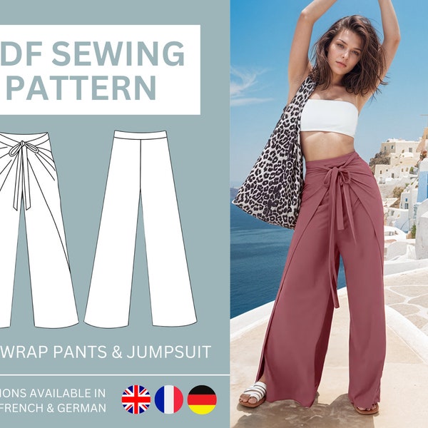 2-in-1 Palazzo Wrap Pants & Halter Top Jumpsuit PDF Pattern, Wide Pants Pattern, Size Inclusive US Sizes 2-10 (uk/aus 6-14) Instant Download