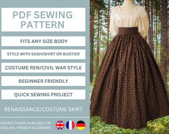 Renaissance Skirt Pattern, Maxi flare Skirt Sewing Pattern, PDF Pattern Reenactment Costume, Sewing Instructions Long Costume Skirt