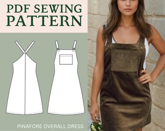 Pinafore Dress, Dungaree PDF Pattern, Pinafore Pattern | US Sizes 8-18 (uk/aus 12 - 22) | Size Inclusive | Instant Download