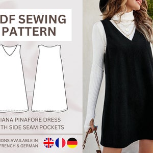 Shift dress pattern, Linen dress pattern, V Neck dress pattern, Tunic dress pattern, Sewing patterns for women, US 16-22 (uk/aus 20 - 26)