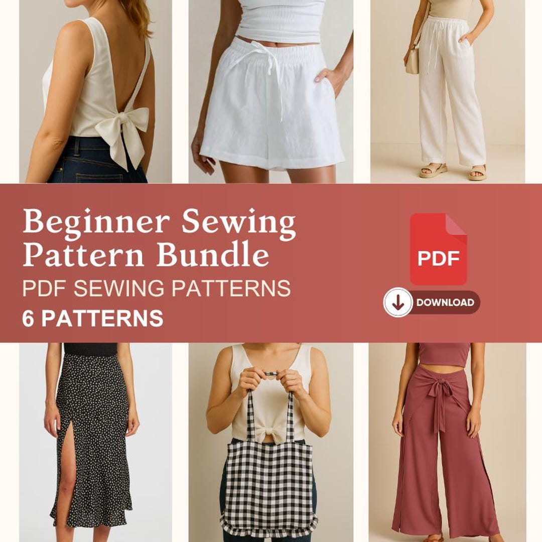 Beginner Sewing Patterns Bundle - 6 PDF Patterns for Pants, Dresses ...